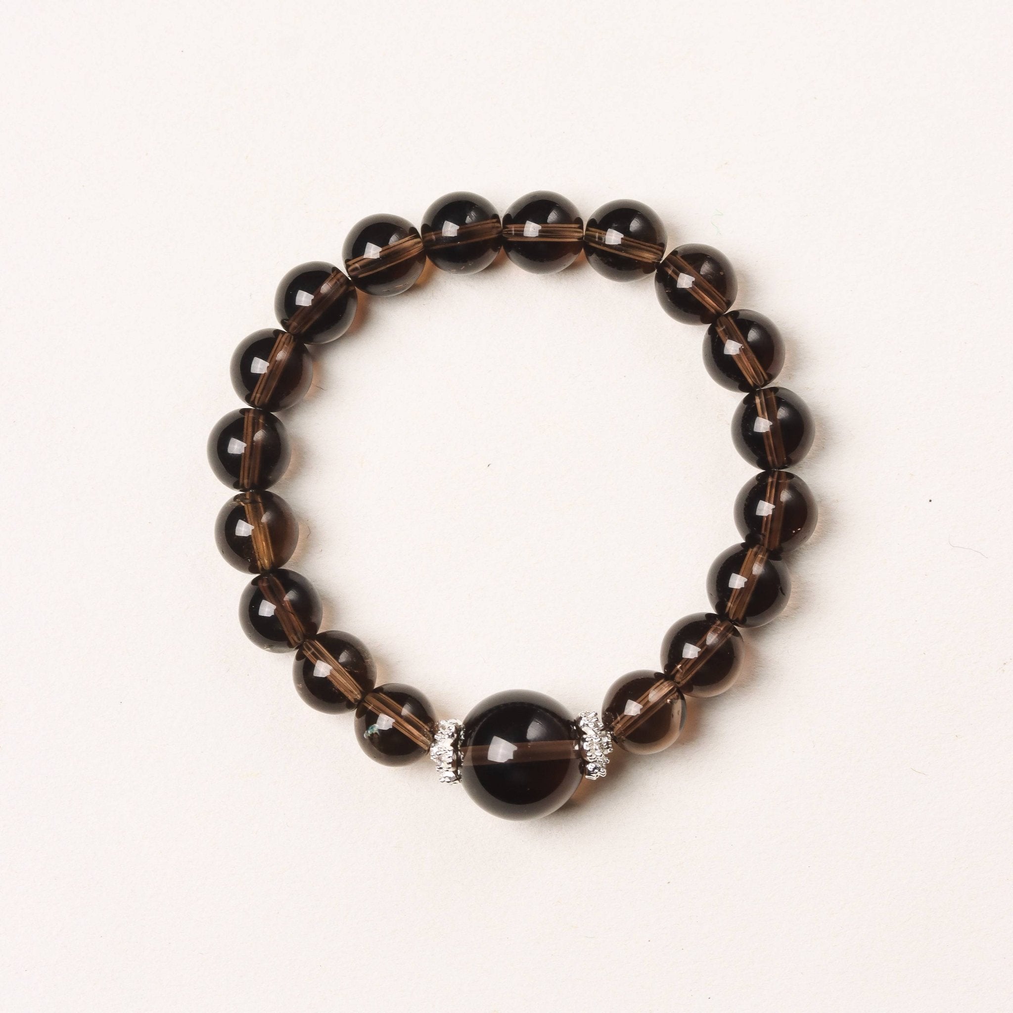 Smoky Quartz Bracelet with Center Bead and Silver Accents - Bracelet - Feather Peace