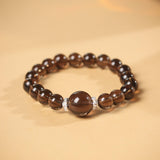 Smoky Quartz Bracelet with Center Bead and Silver Accents - Bracelet - Feather Peace