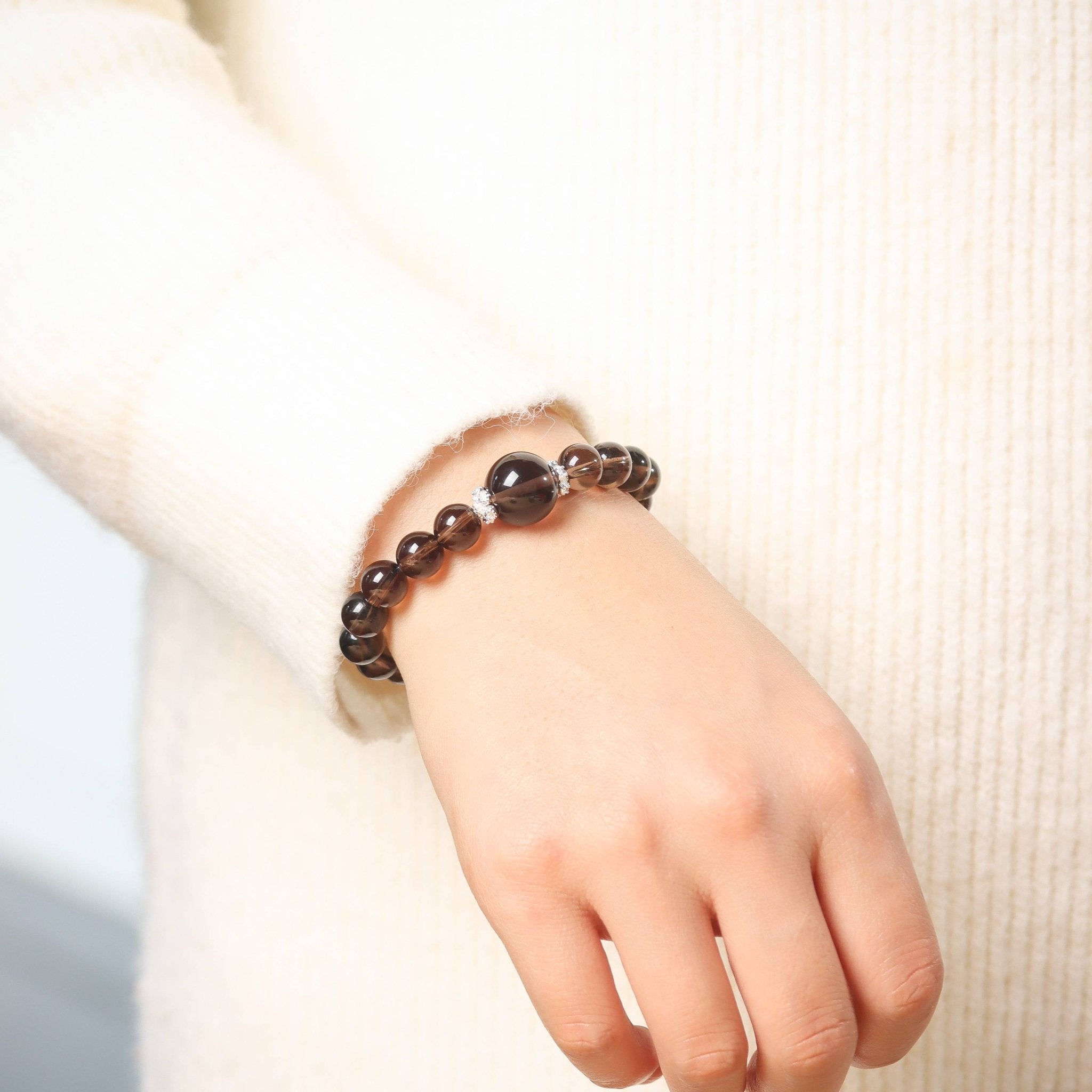 Smoky Quartz Bracelet with Center Bead and Silver Accents - Bracelet - Feather Peace