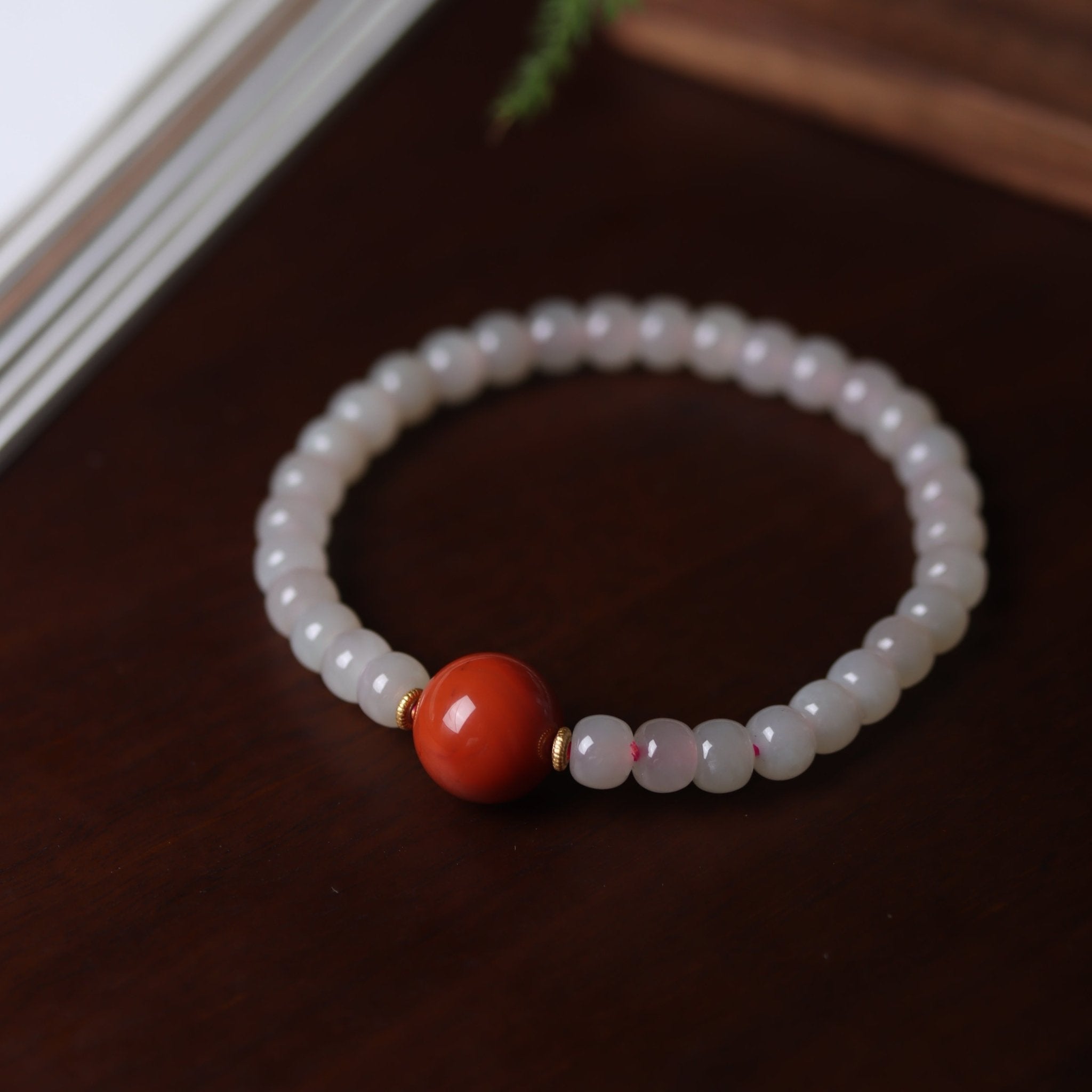 South Red Agate Pendant with Hetian Jade Bracelet - Bracelet - Feather Peace