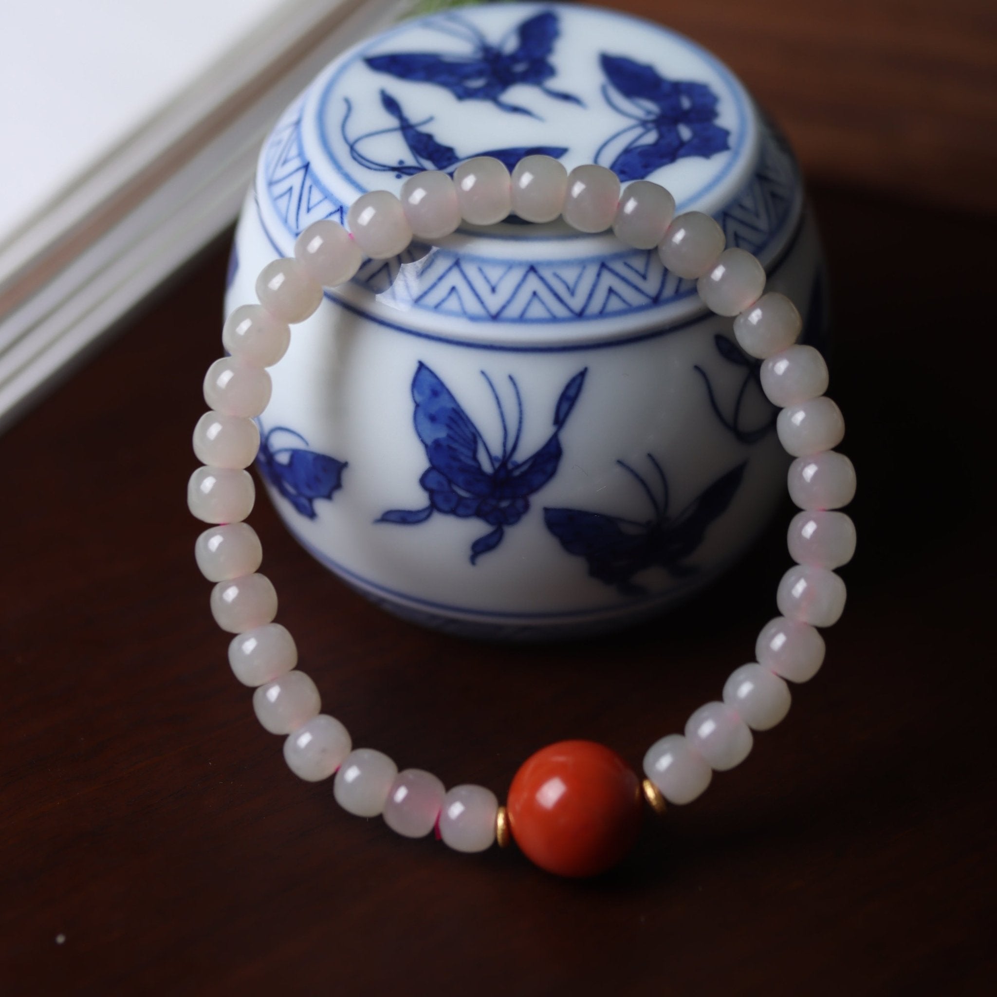 South Red Agate Pendant with Hetian Jade Bracelet - Bracelet - Feather Peace