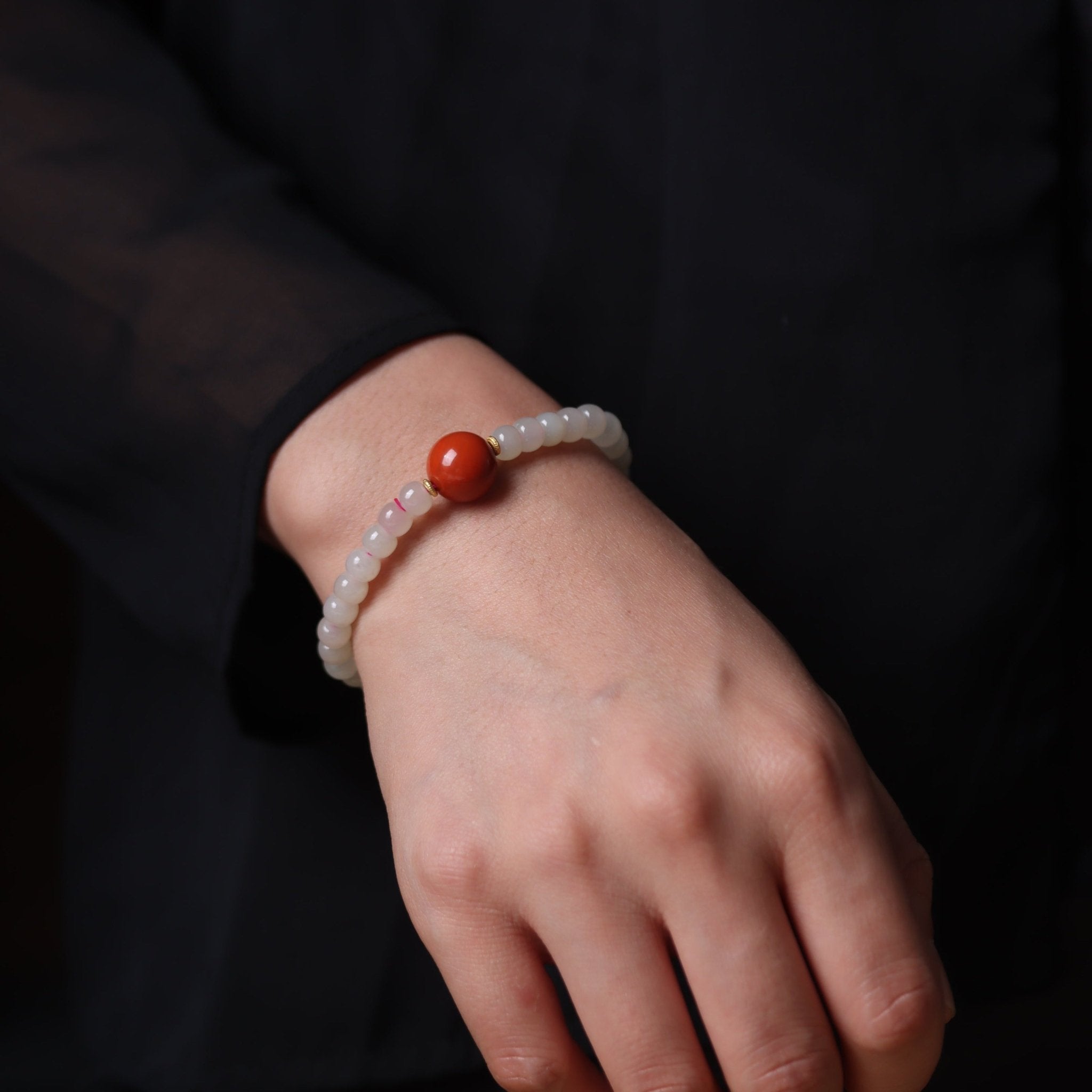 South Red Agate Pendant with Hetian Jade Bracelet - Bracelet - Feather Peace