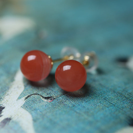 South Red Agate Prayer Beads - Earrings - Feather Peace