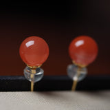 South Red Agate Prayer Beads - Earrings - Feather Peace