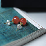 South Red Agate Prayer Beads - Earrings - Feather Peace