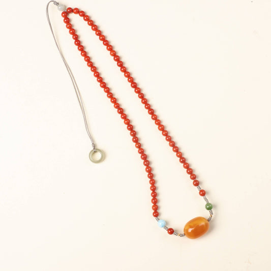 Southern Red Agate and Baltic Amber Necklace - Necklace - Feather Peace