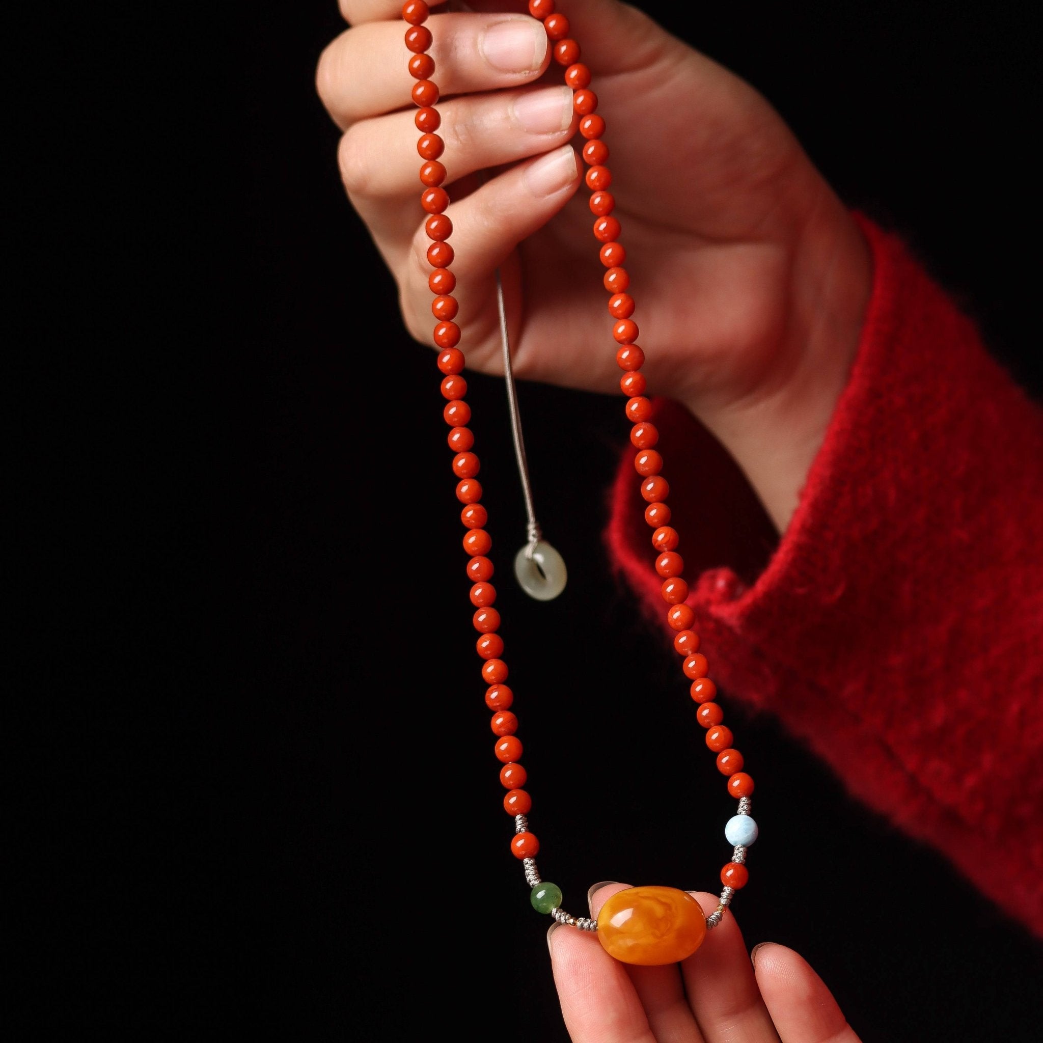 Southern Red Agate and Baltic Amber Necklace - Necklace - Feather Peace