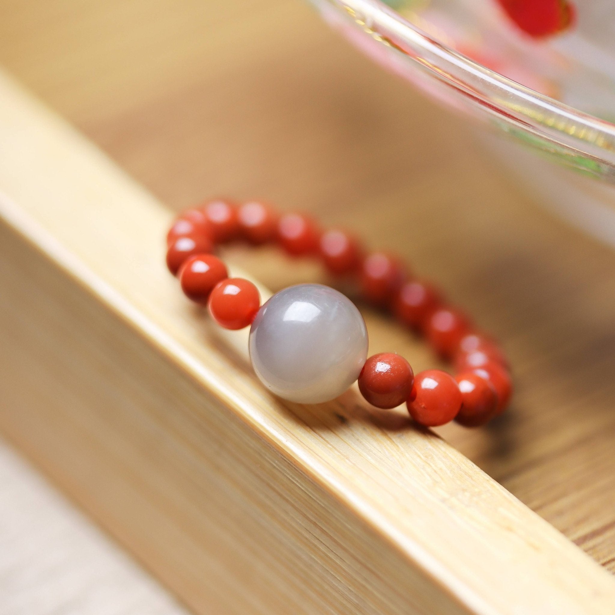 Southern Red Agate and Smoky Purple Jade Beaded Ring - Ring - Feather Peace