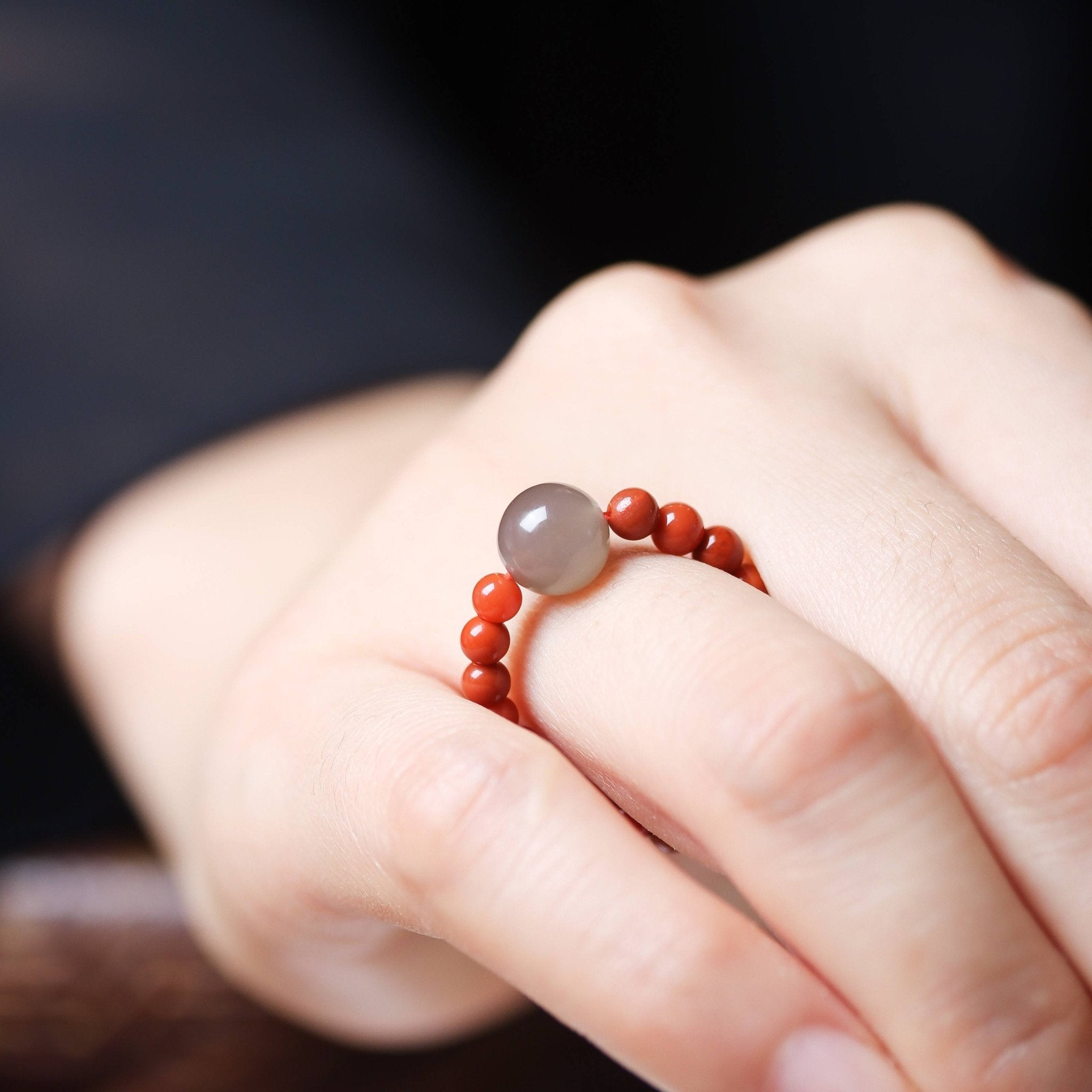 Southern Red Agate and Smoky Purple Jade Beaded Ring - Ring - Feather Peace