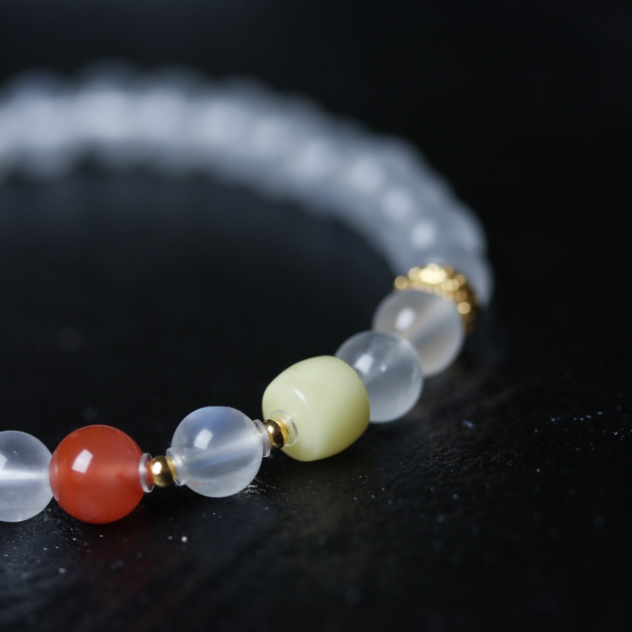 White Jadeite and Amber Bracelet - Bracelet - Feather Peace