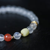 White Jadeite and Amber Bracelet - Bracelet - Feather Peace