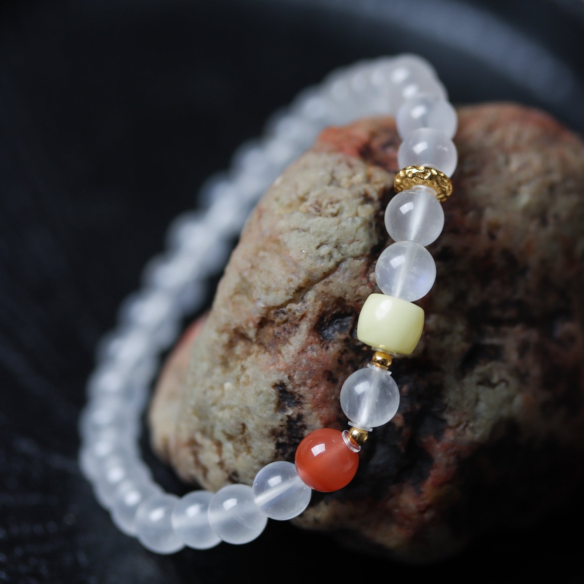 White Jadeite and Amber Bracelet - Bracelet - Feather Peace