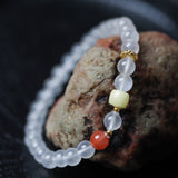White Jadeite and Amber Bracelet - Bracelet - Feather Peace