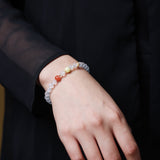 White Jadeite and Amber Bracelet - Bracelet - Feather Peace