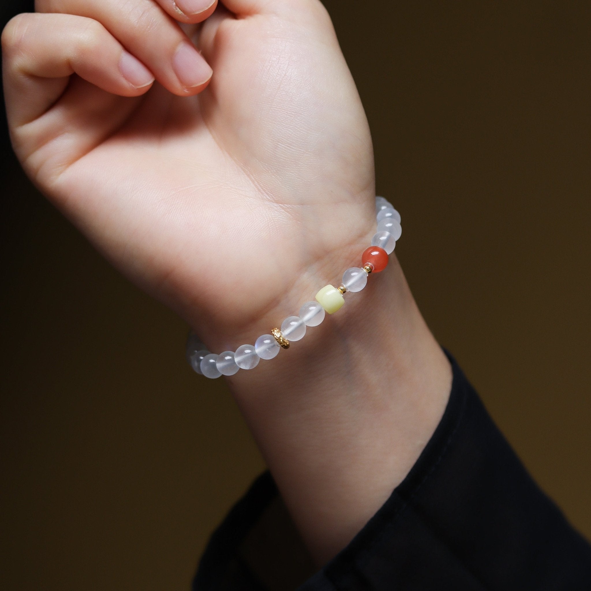 White Jadeite and Amber Bracelet - Bracelet - Feather Peace