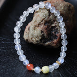 White Jadeite and Amber Bracelet - Bracelet - Feather Peace