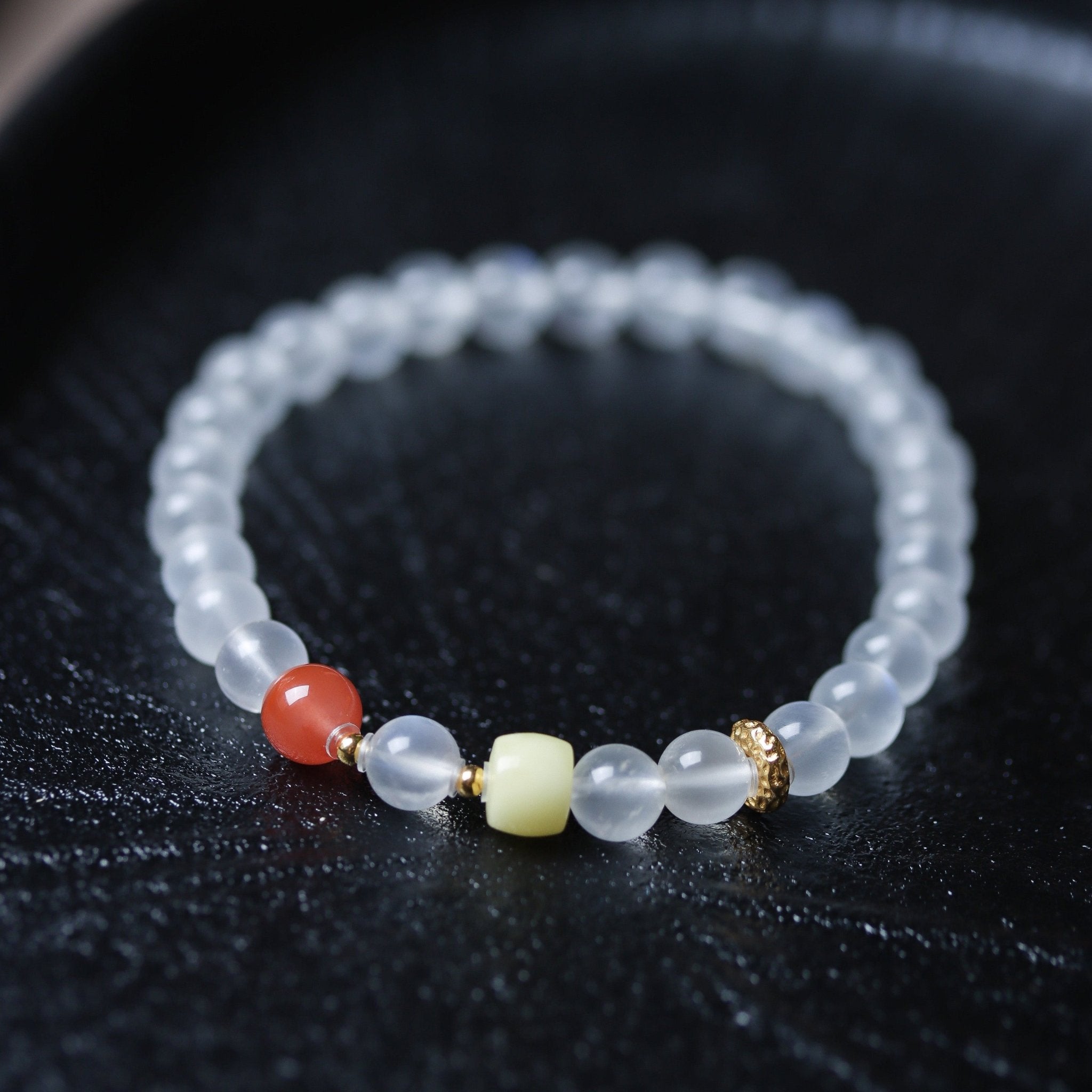 White Jadeite and Amber Bracelet - Bracelet - Feather Peace