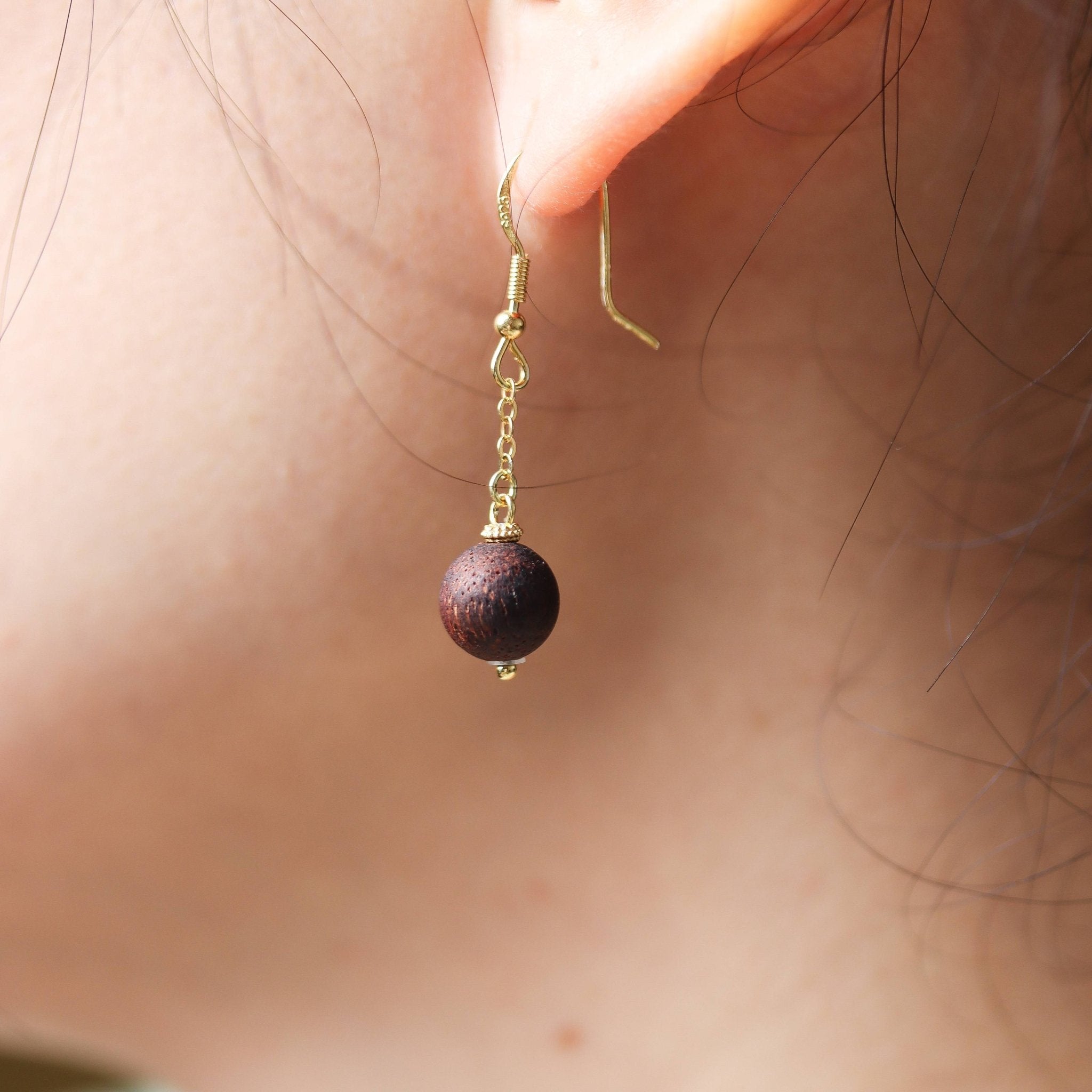 Aloeswood Bead Dangle Ring with Hook Design - Earrings - Feather Peace