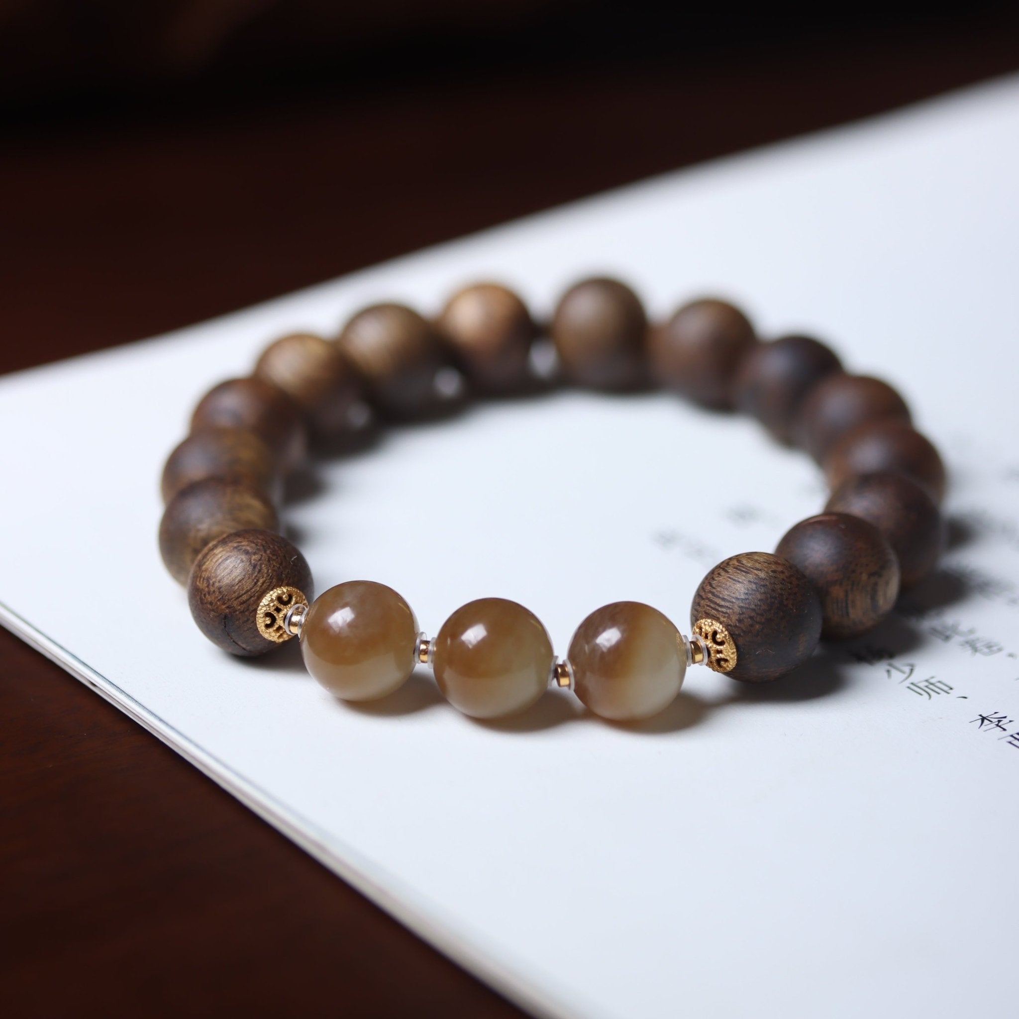 Aquilaria Crassna with Amber Beaded Bracelet - Bracelet - Feather Peace