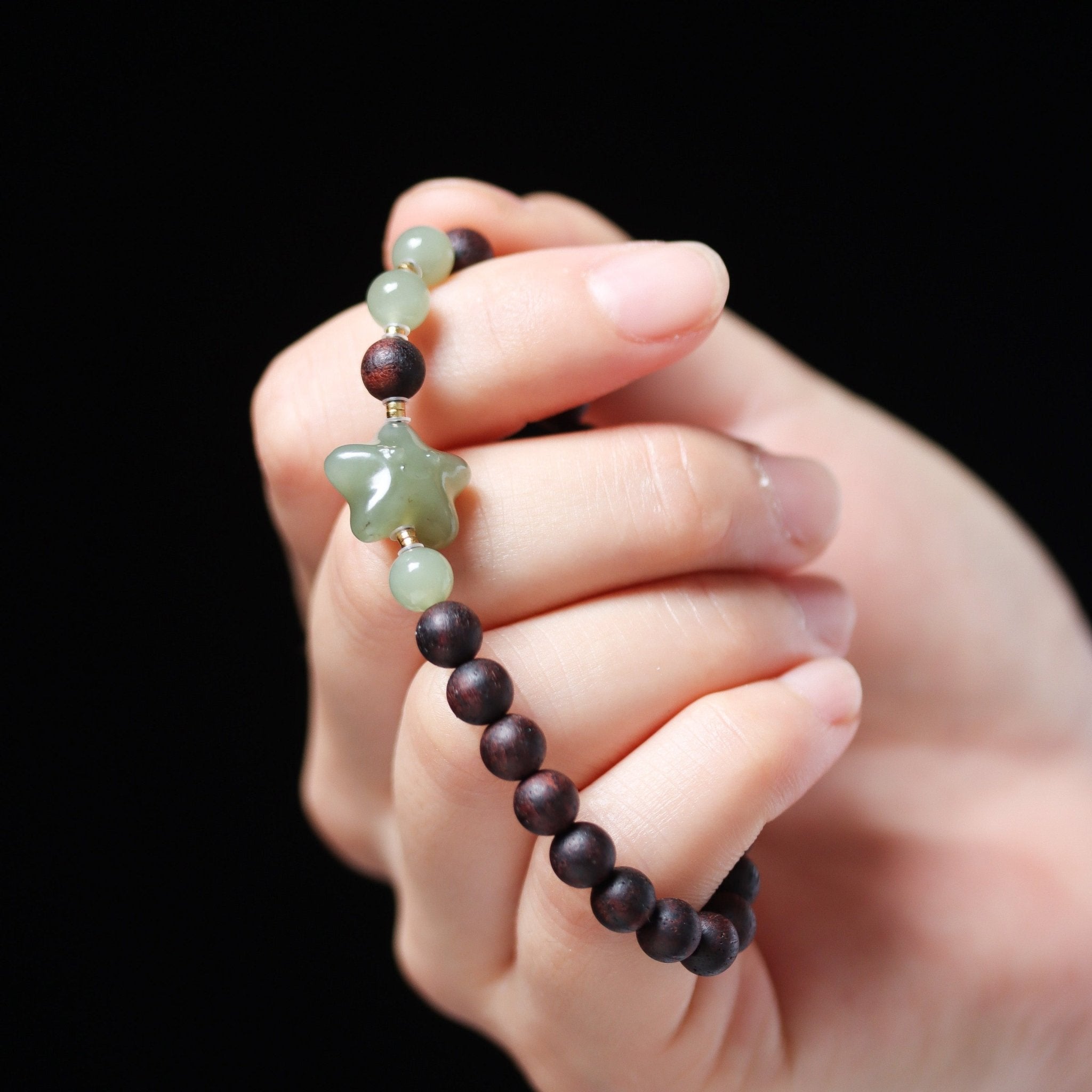 Chinese Agarwood and Hetian Jade Lucky Star Bracelet - Bracelet - Feather Peace