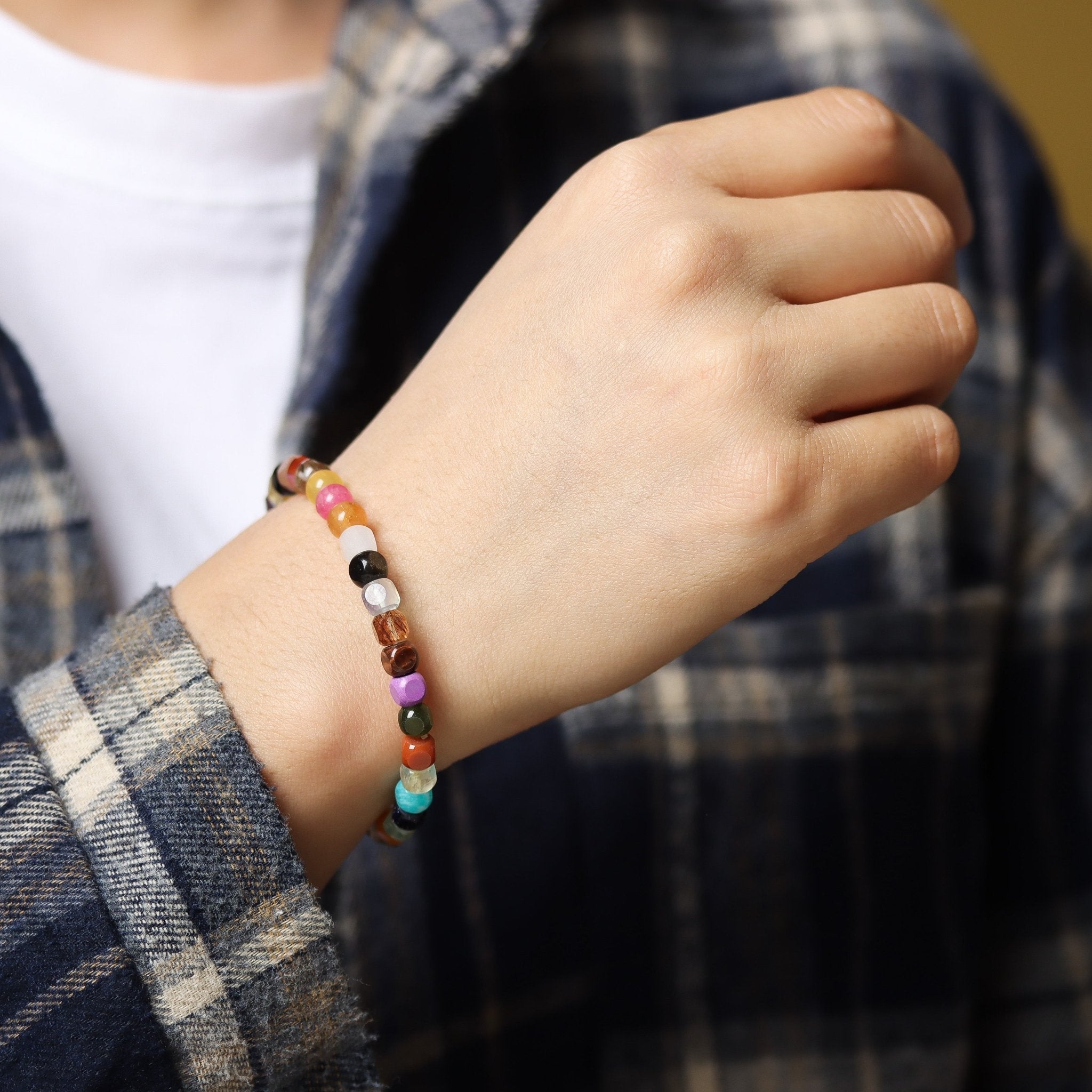 Colorful Agate Square Bead Bracelet - Bracelet - Feather Peace