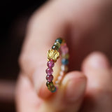 Multi - Colored Tourmaline Beaded Ring with Butterfly Charm - Ring - Feather Peace
