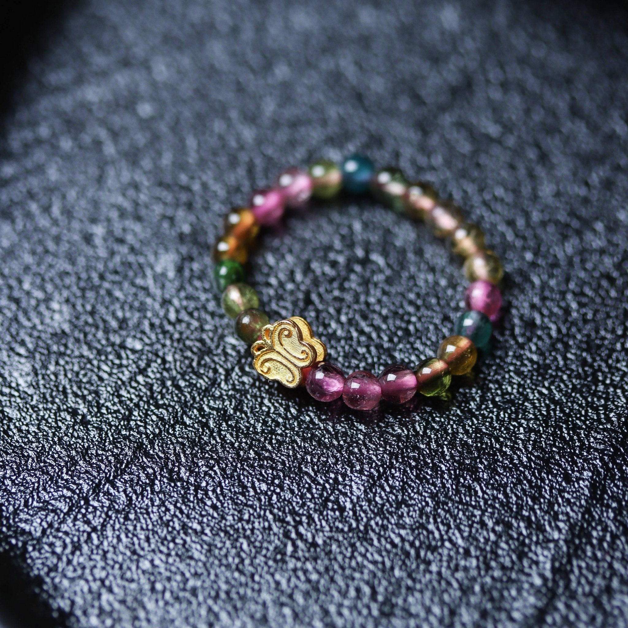Multi - Colored Tourmaline Beaded Ring with Butterfly Charm - Ring - Feather Peace