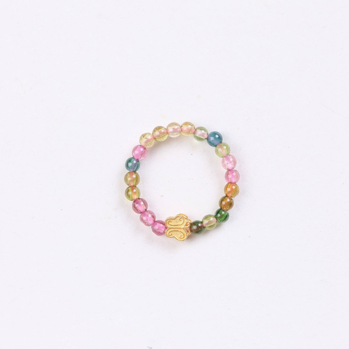 Multi - Colored Tourmaline Beaded Ring with Butterfly Charm - Ring - Feather Peace