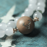 Pale Pink Jade and Silver Deer Sandalwood Mala - Mala Bead - Feather Peace