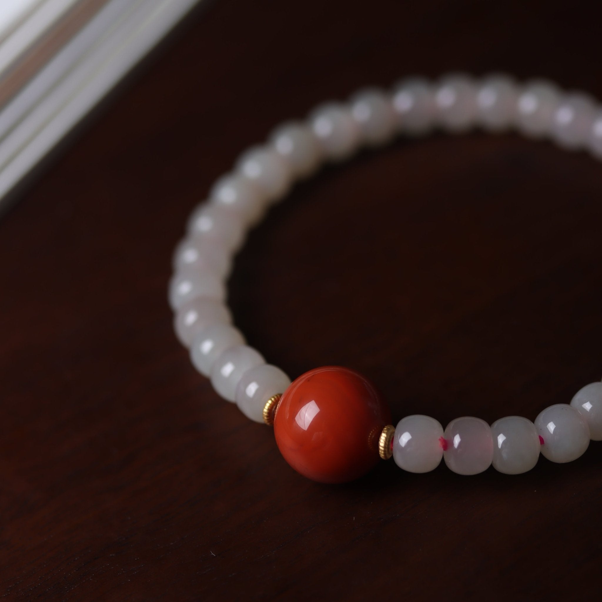 South Red Agate Pendant with Hetian Jade Bracelet - Bracelet - Feather Peace