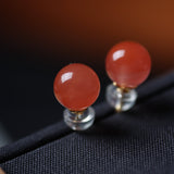 South Red Agate Prayer Beads - Earrings - Feather Peace
