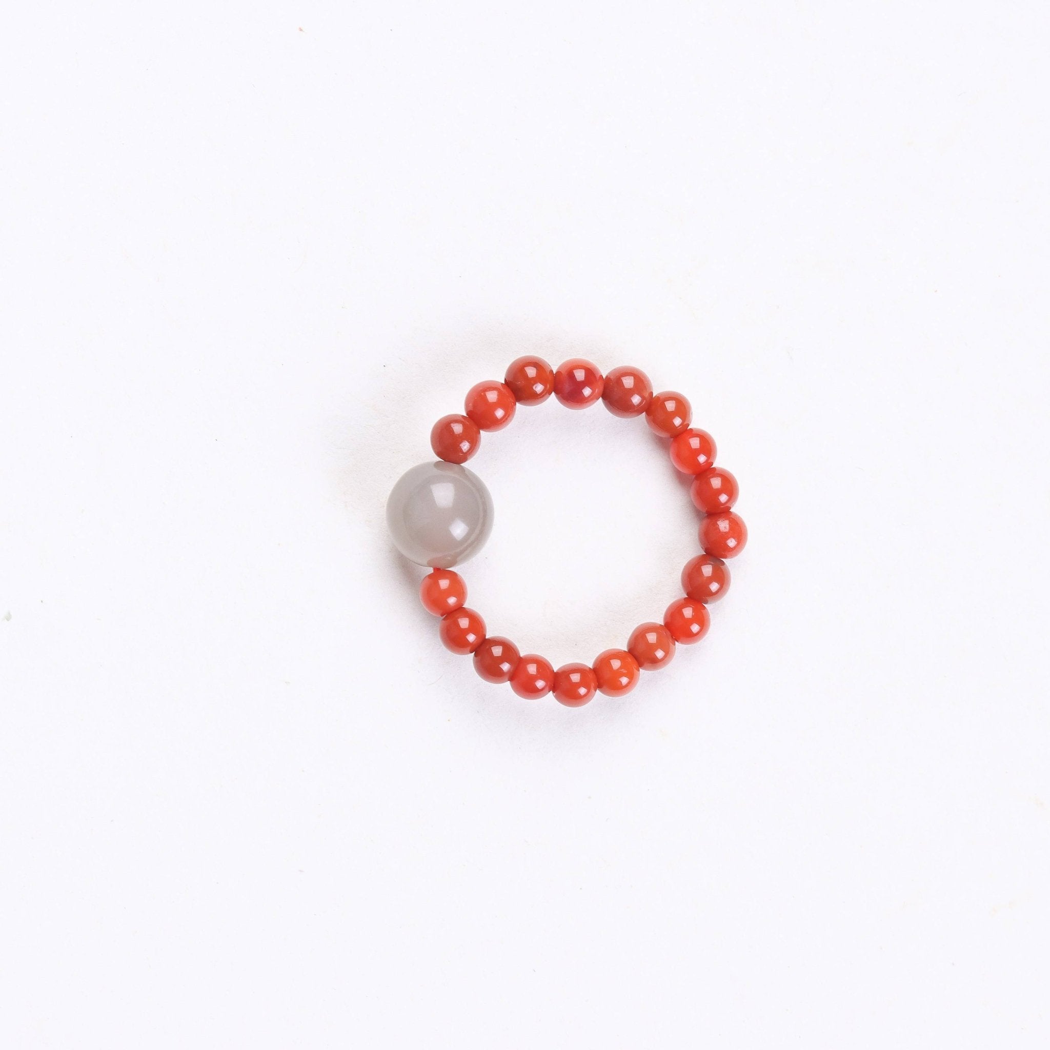 Southern Red Agate and Smoky Purple Jade Beaded Ring - Ring - Feather Peace
