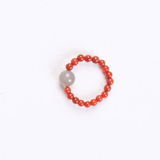 Southern Red Agate and Smoky Purple Jade Beaded Ring - Ring - Feather Peace